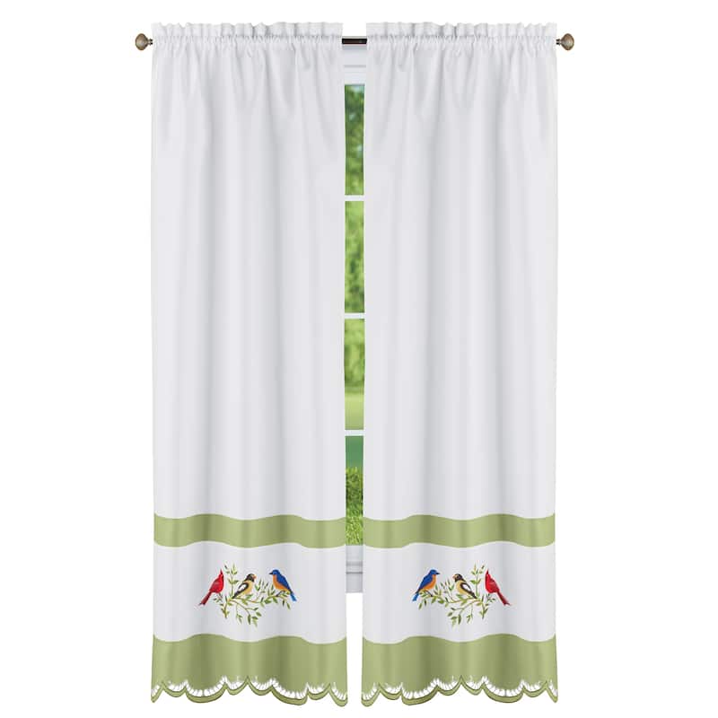 Songbirds Embroidered Rod Pocket Top Window Drapes - 84
