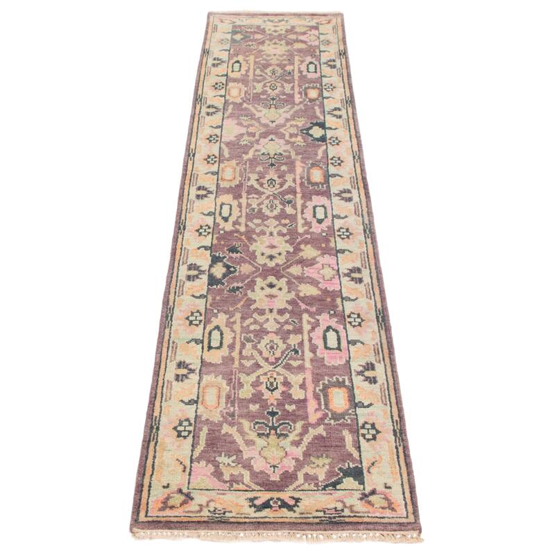 ECARPETGALLERY Hand-knotted Modern Oushak Purple Wool Rug - 2'6 x 11'9