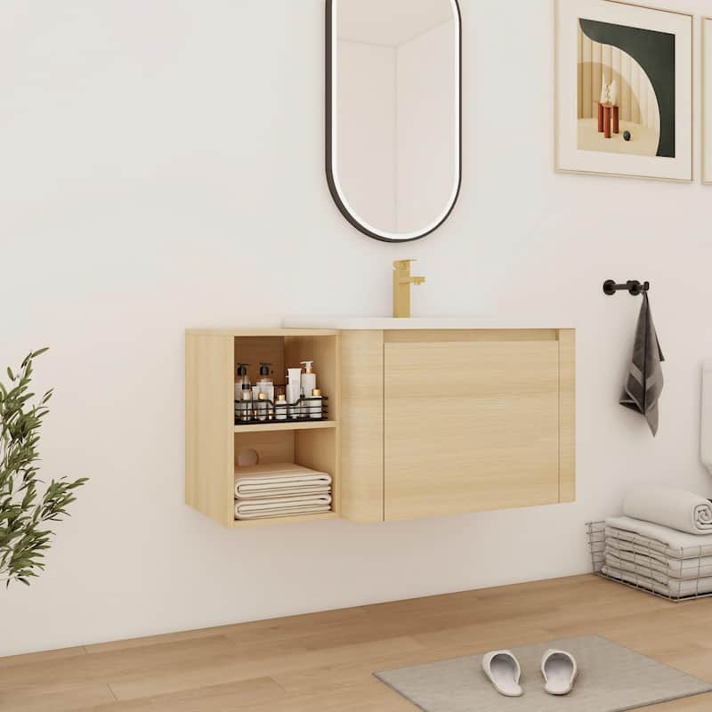 Bathroom Vanity With Sink In 24/28/36/40/60/68 Inch, Floating Bathroom Vanity With Soft Close Door