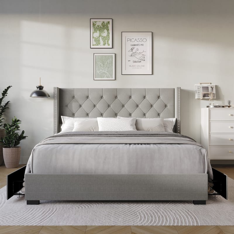 Greeley Tufted Upholstered Storage Platform Bed - Grey - King