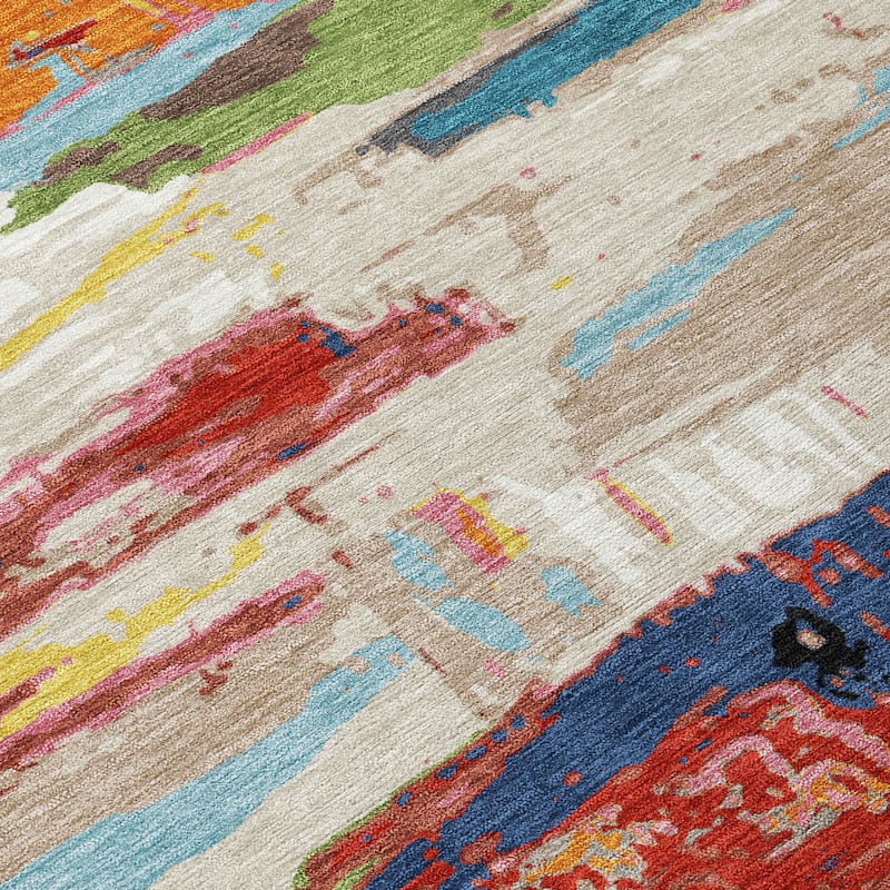 Machine Washable Indoor/ Outdoor Abstract Contemporary Chantille Rug