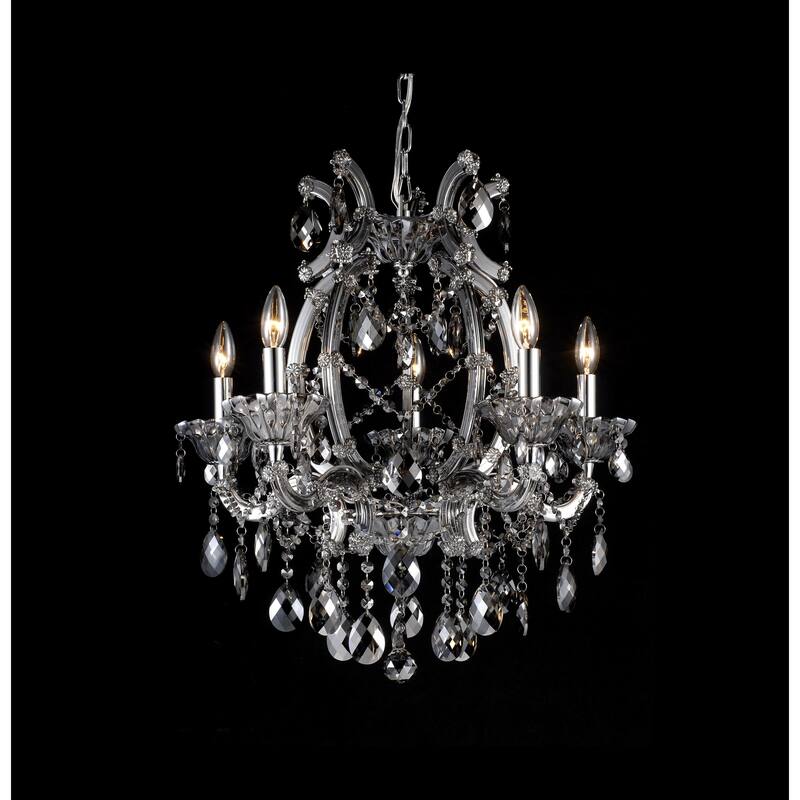 5-Light Chrome Chandelier With Smoke Crystals