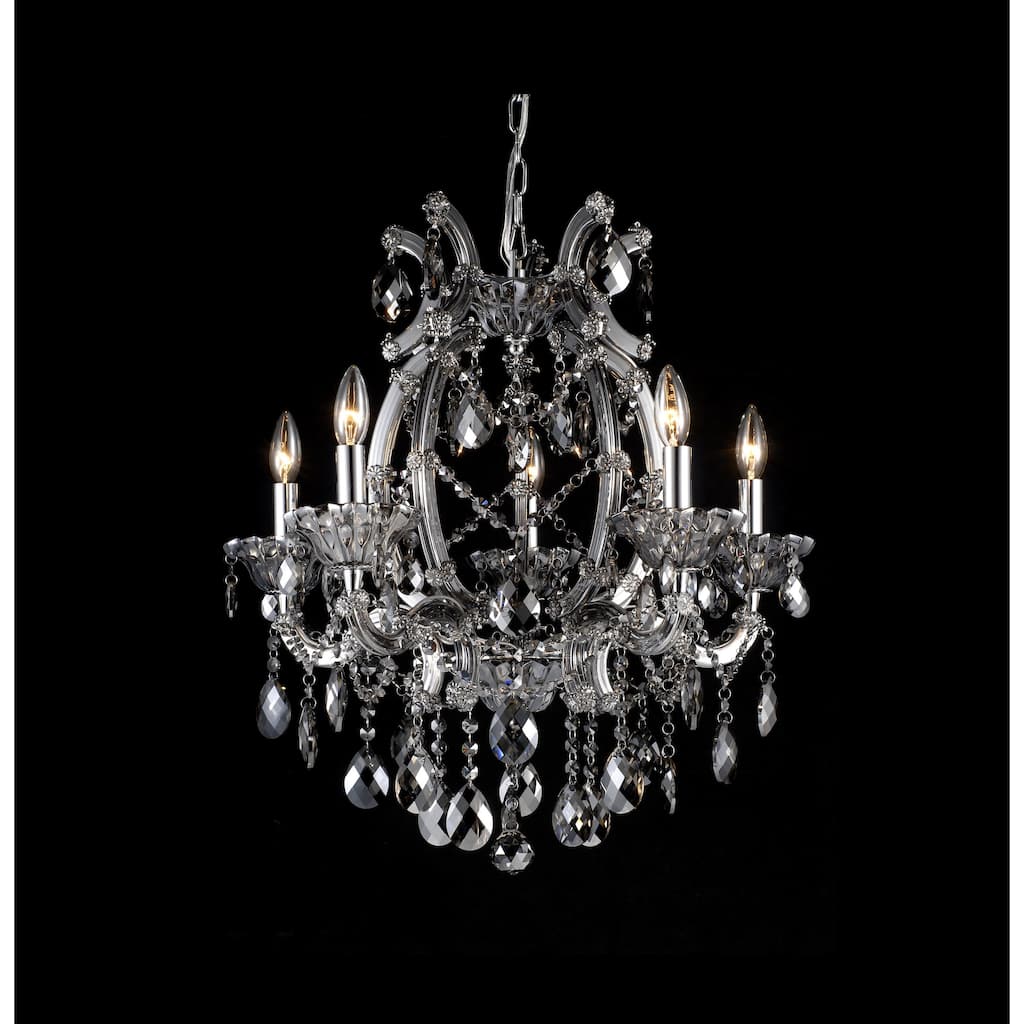 5-Light Chrome Chandelier With Smoke Crystals