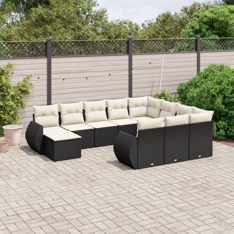 vidaXL Garden Sofa Set Black - Black and cream Large  - form3