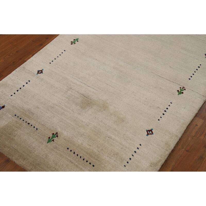 Tribal Beige Gabbeh Indian Foyer Rug Handmade Silk Carpet - 3'1"x 4'11"