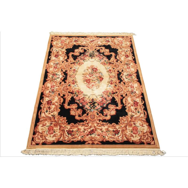 6x9 Hand Knotted Wool Ivory French Aubusson Savonnerie Botanical 300 KPSI Rug - 6' x 9'