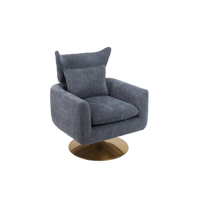 Swivel Accent Chair with Pillow Wide Upholstered & Gold Base, Modern Barrel Chair, 360-degree Swivel Sofa Chair for Living Room