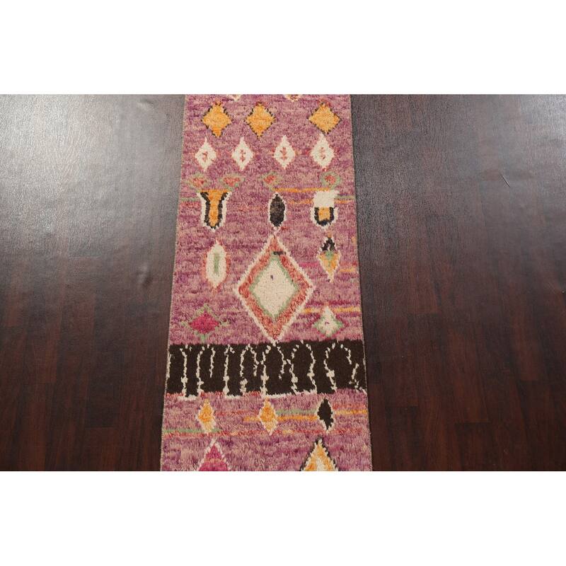 Tribal Geometric Moroccan Oriental Wool Runner Rug Hand-knotted Carpet - 2'6" x 12'7"