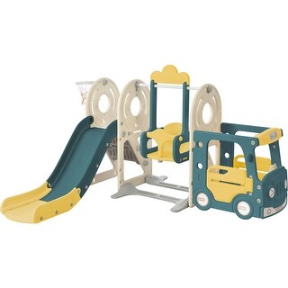 Freestanding Bus Toy with Slide and Swing - Indoor and Outdoor Playset for Toddlers with Basketball Hoop