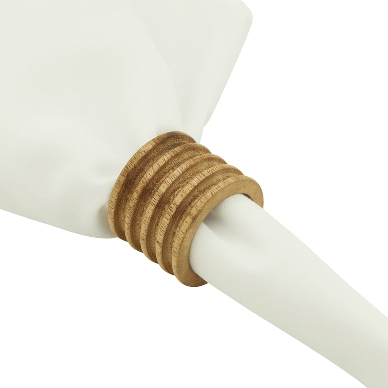 Wood Ribbed Design Napkin Rings (Set of 4)