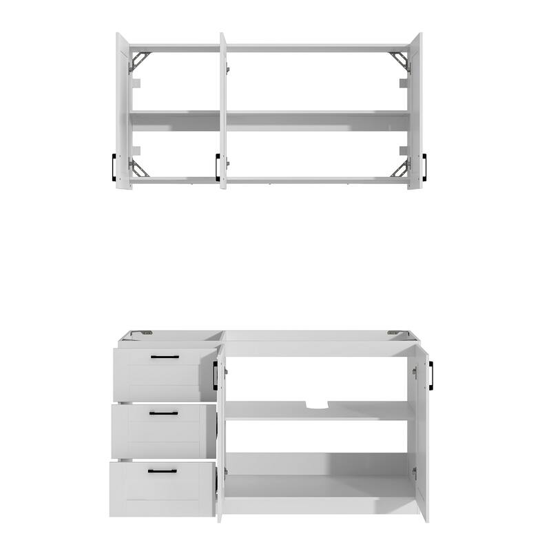 Modular White Kitchen Cabinet Set Customizable Base and Wall Cabinets Pantry Storage and DIY Countertop Design(Without desktop)