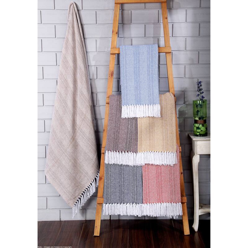 100% Cotton Hand Woven Throw Blankets '50x60'' Set of 2 Herringbone Light Weight All Season