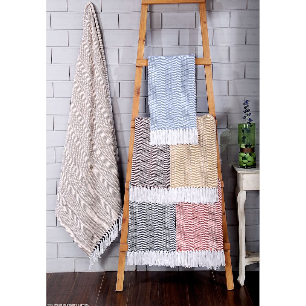 100% Cotton Hand Woven Throw Blankets '50x60'' Set of 2 Herringbone Light Weight All Season