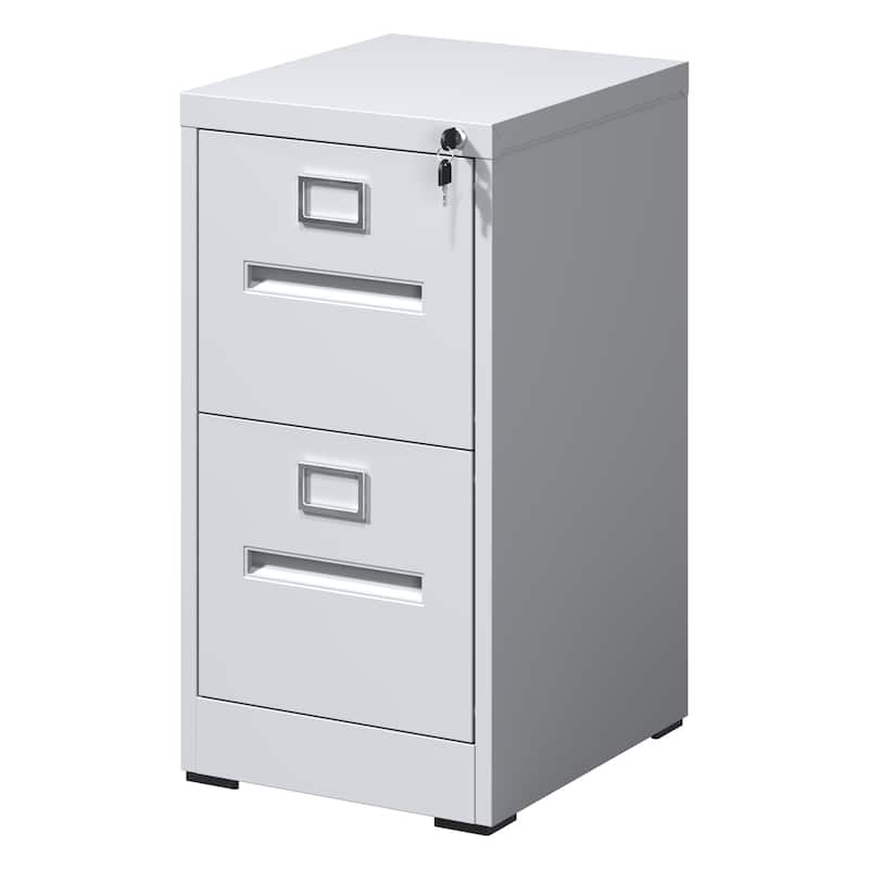 2 Drawer File Cabinet with Lock Metal Vertical File Cabinet Office Home, A4 Legal/Letter Size Narrow File Cabinet Locked - White