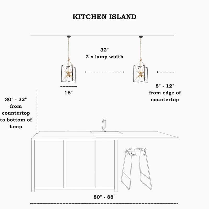 Modern 8-Light Black Gold Geometric Chandelier Metal Ceiling Square Pendant Lighting for Kitchen Island
