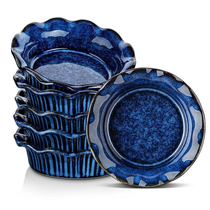 vancasso 6-Piece 5.5'' Corrugated Edge Mini Pie Pans Set(9 Ounce) - Blue - Porcelain 