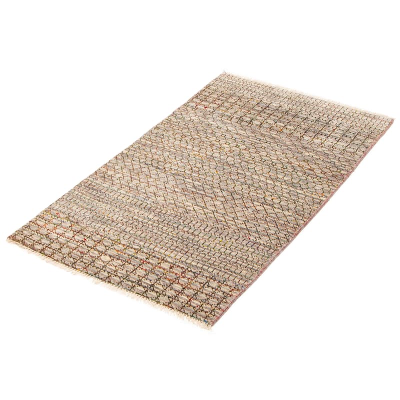 ECARPETGALLERY Hand-knotted Silk Shadow Grey Viscose, Wool Rug - 3'0 x 5'5