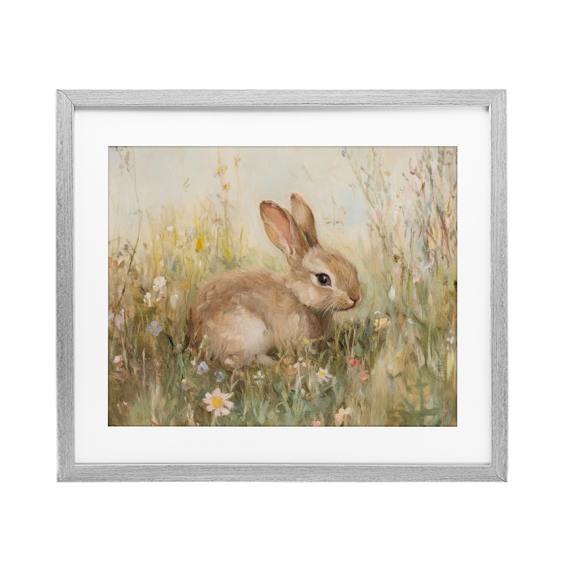 Stupell Brown Bunny in Flower Meadow Under Glass Framed Design By Petal Prints Design