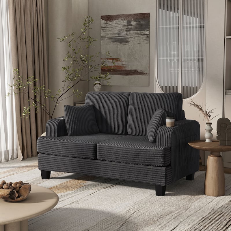 Furniture of America Xenia Modern Chenille Loveseat with Cup Holders - Dark Grey