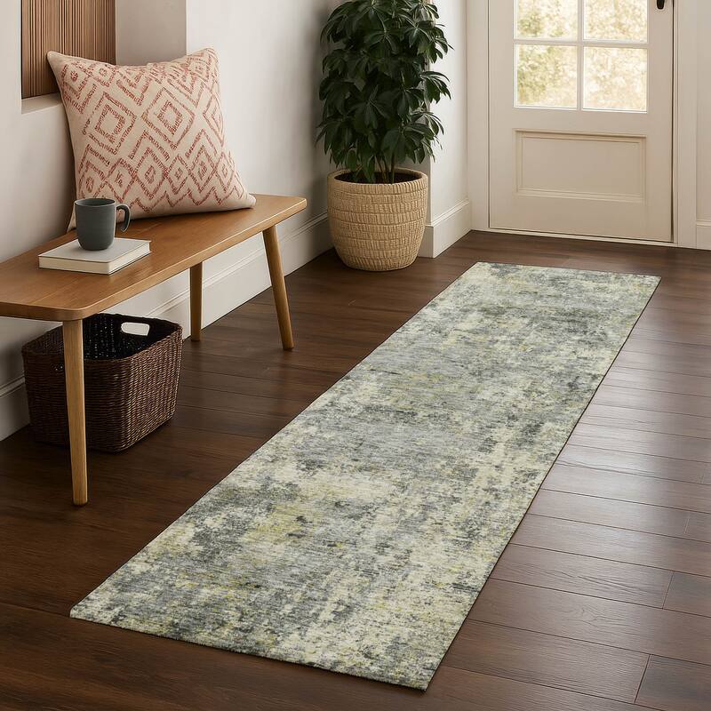 Premium Washable Super Soft Abstract Casual Mayfield Rug - Pewter - 2'3" x 7'6"