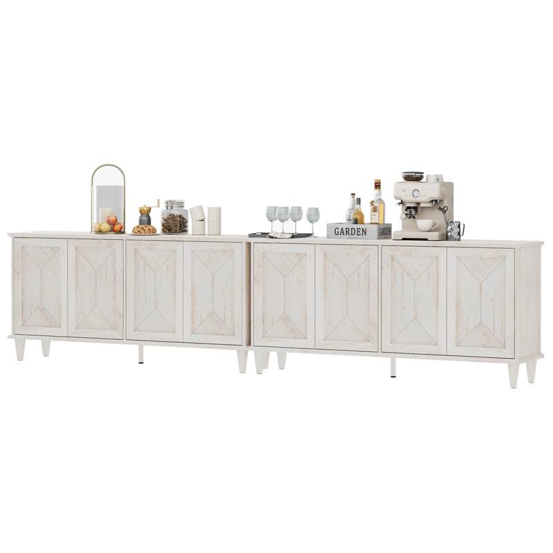 Modern Farmhouse TV Stand with Handcrafted Patchwork Doors for 55-130" TVs