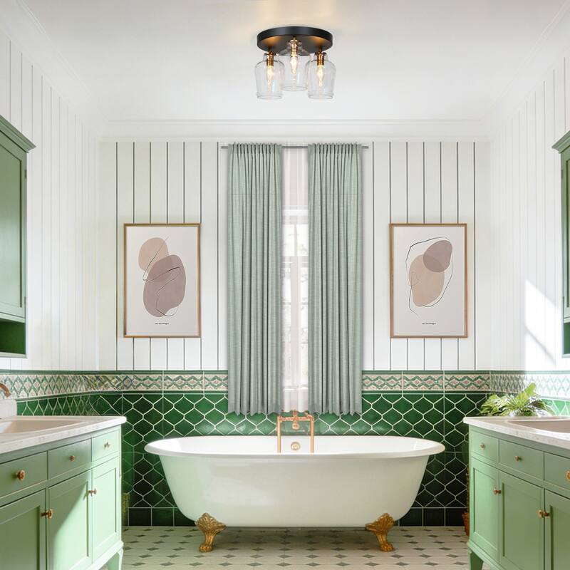 Modern 3-Light Black Gold Glass Flush Mount Ceiling Foyer Light for Kitchen - 11 " D × 8 " H