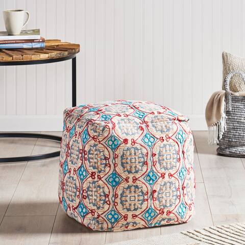 Cyril Handcrafted Boho Fabric Cube Pouf by Christopher Knight Home