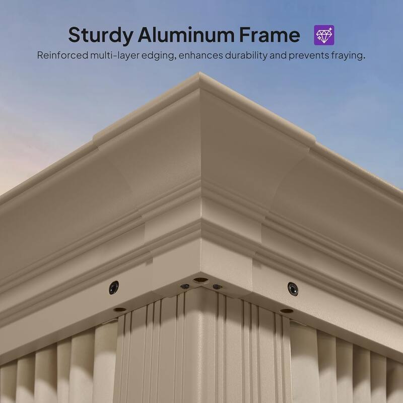 PURPLE LEAF Outdoor Hardtop Gazebo Pro Champagne Metal Frame Galvanized Steel Double Roof with Curtains and Netting for Poolside