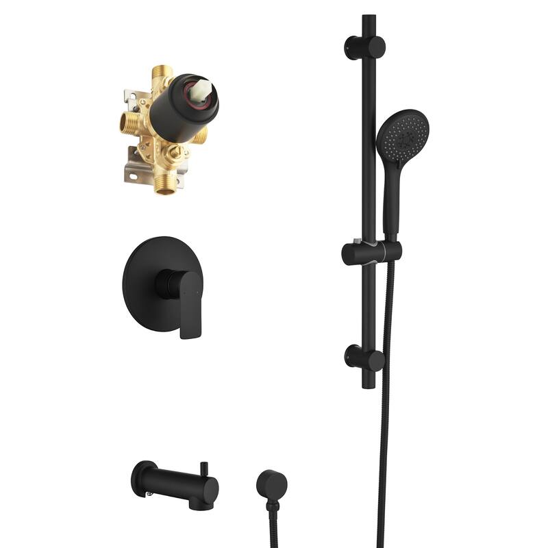 Wall-Mounted Tub and Shower Faucet Set with 3-Function Handheld Shower And Adjustable Slide Bar - Matte Black