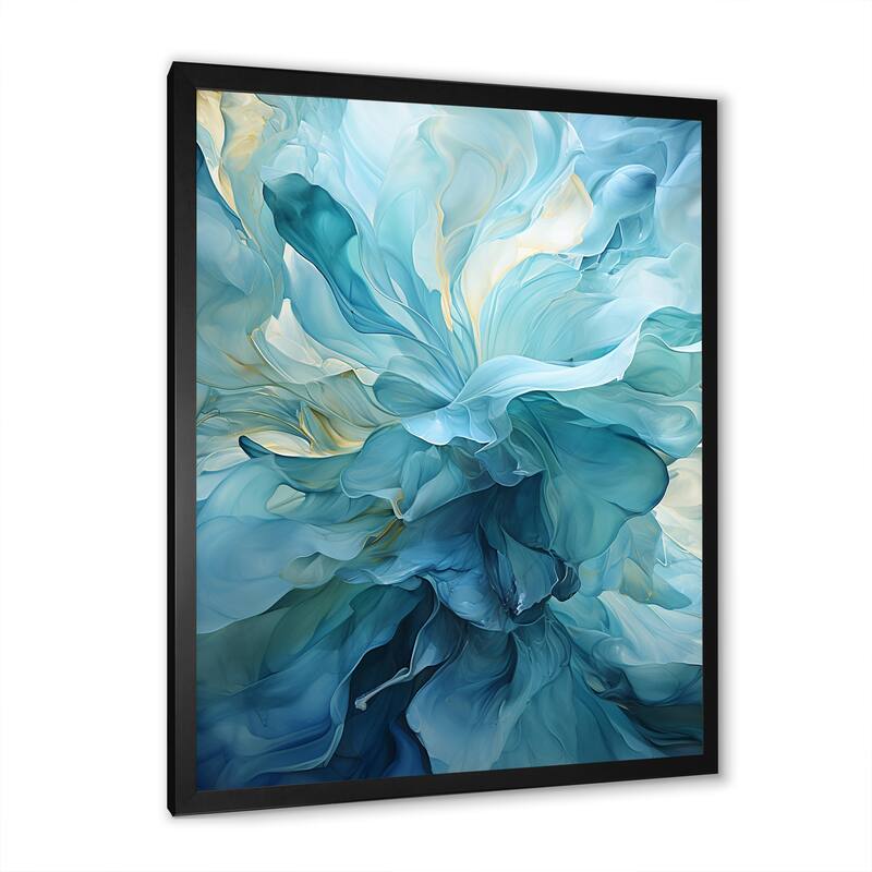 Designart "Aqua Blue And White Serenity Swirl IV" Abstract Spirals Framed Canvas Art Print