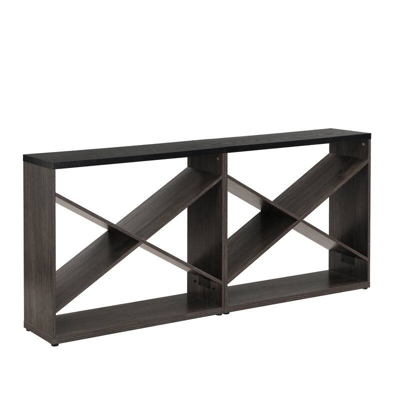 70.87" Entryway Sofa Table, X Shaped Detachable Console Table with Storage, 2 PC Free Combination Living Room Side Table