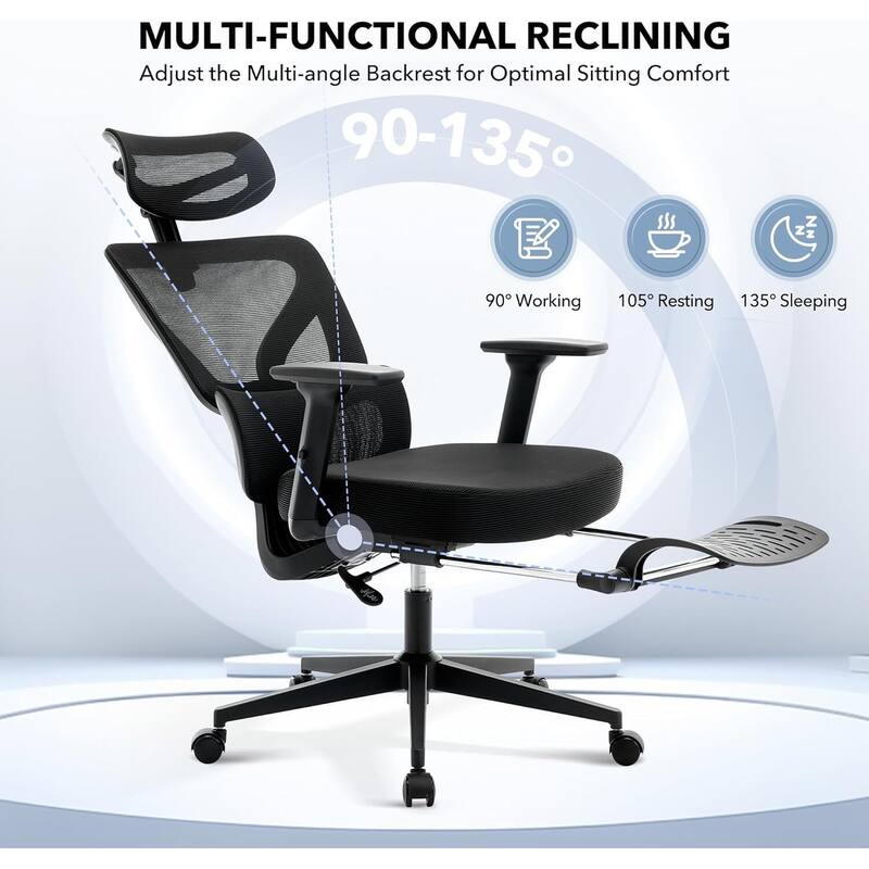 Ergonomic Office High-Back Computer Gaming Chair with Adjustable Footrest, Rolling Swivel