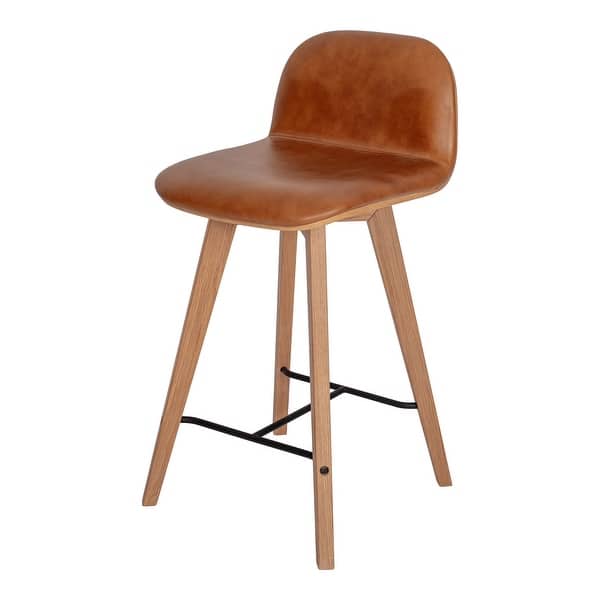 slide 2 of 5, Aurelle Home Natina Modern Wood and Leather Counter Stool