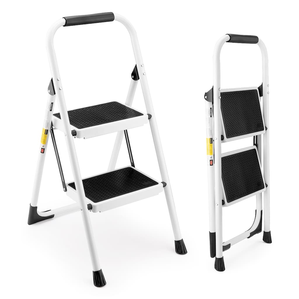 Anmytek 2 Step Folding Ladder Stool Anti Slip Wide Pedal Handrails 330 LBS White Home Use