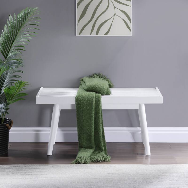 Solid Wood Slatted Bench, 41.30-Inch Long, White