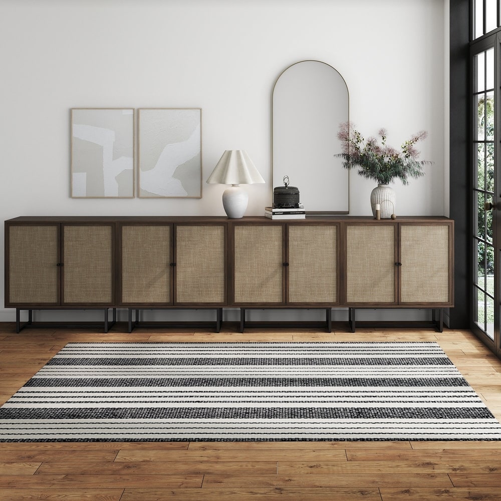 Nathan James Kova Natural Cane Rattan Doors Accent Cabinet with Metal Base and Adjustable Shelf