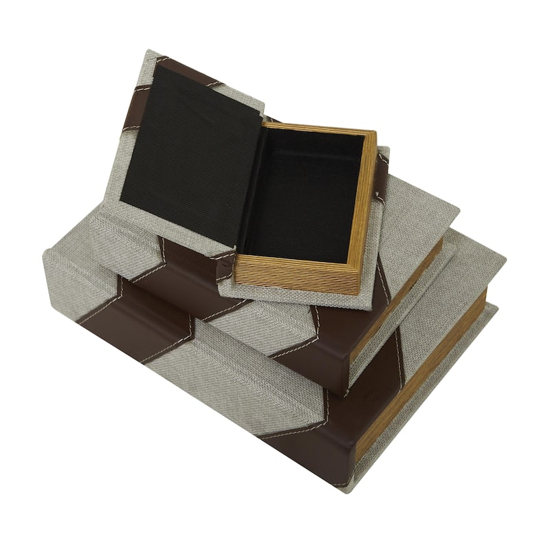 Faux Storage Book Decorative Box - Set of 3 Dark Brown, Gray, Cream, Beige, Multi Colored, Blue, White - Roche River Decor