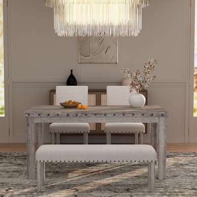 Morden Fort Rustic Farmhouse Rectangular Dining Set, Living Room Bench Set of 4