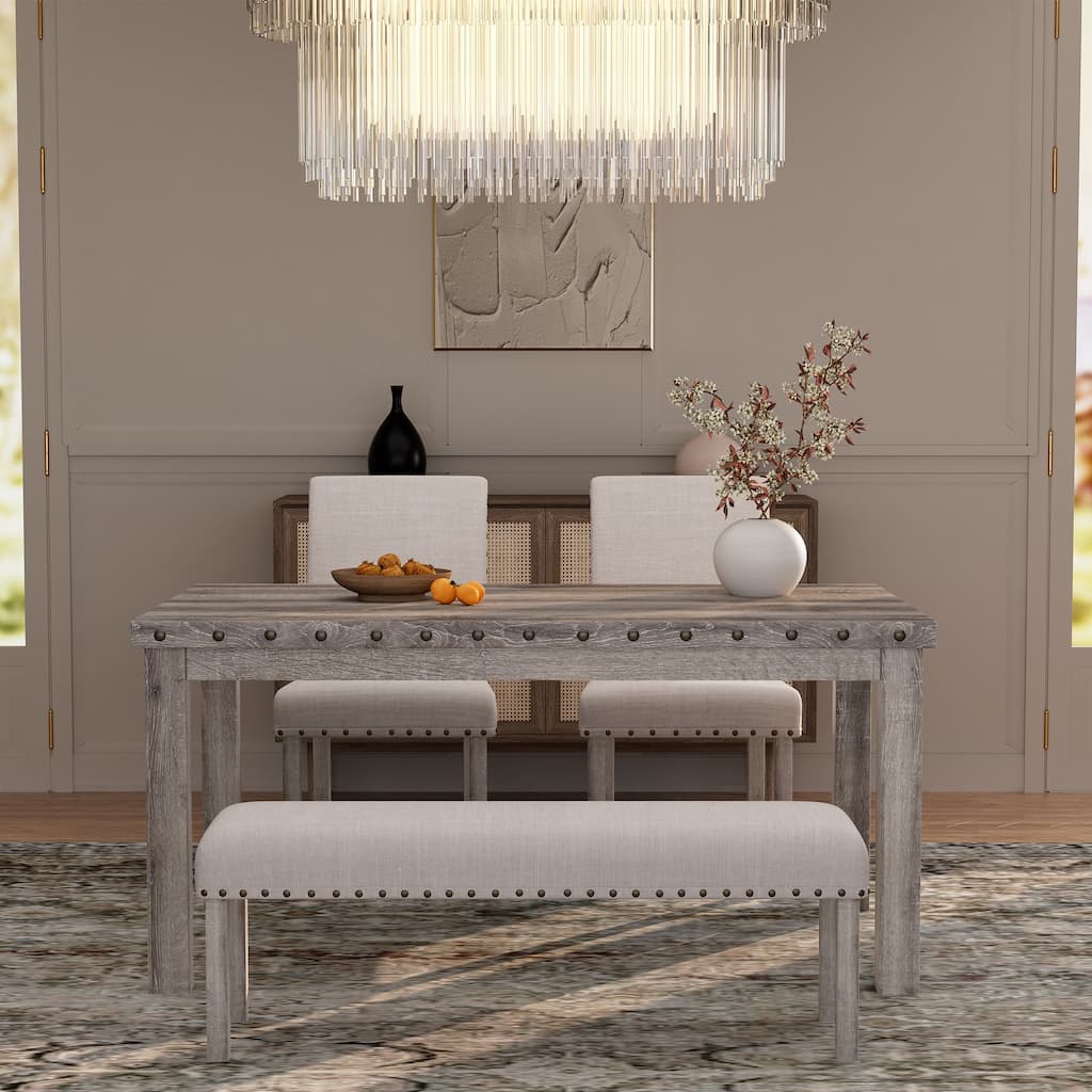 Morden Fort Rustic Farmhouse Rectangular Dining Set, Living Room Bench Set of 4