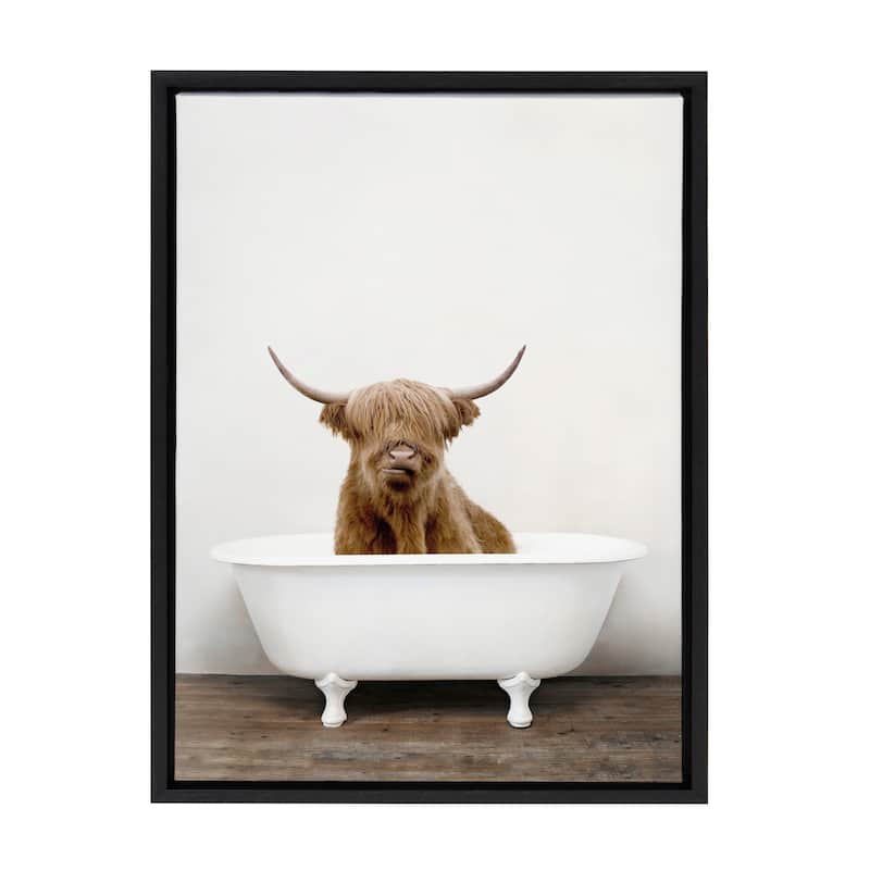 Kate and Laurel Sylvie Highland Cow Tub Framed Canvas by Amy Peterson