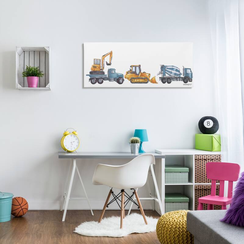 Stupell Construction Vehicles Bulldozer Trucks Driving Illustration Canvas Wall Art, Design by Dishique