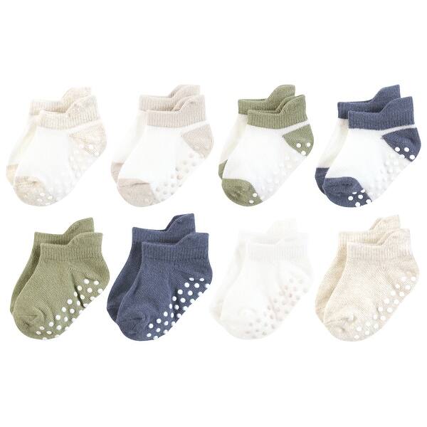 slide 1 of 1, Touched by Nature Infant Boy Organic Cotton Socks with Non-Skid Gripper for Fall Resistance, Blue Sage Neutral 0-6 Months - Blue Sage Neutral