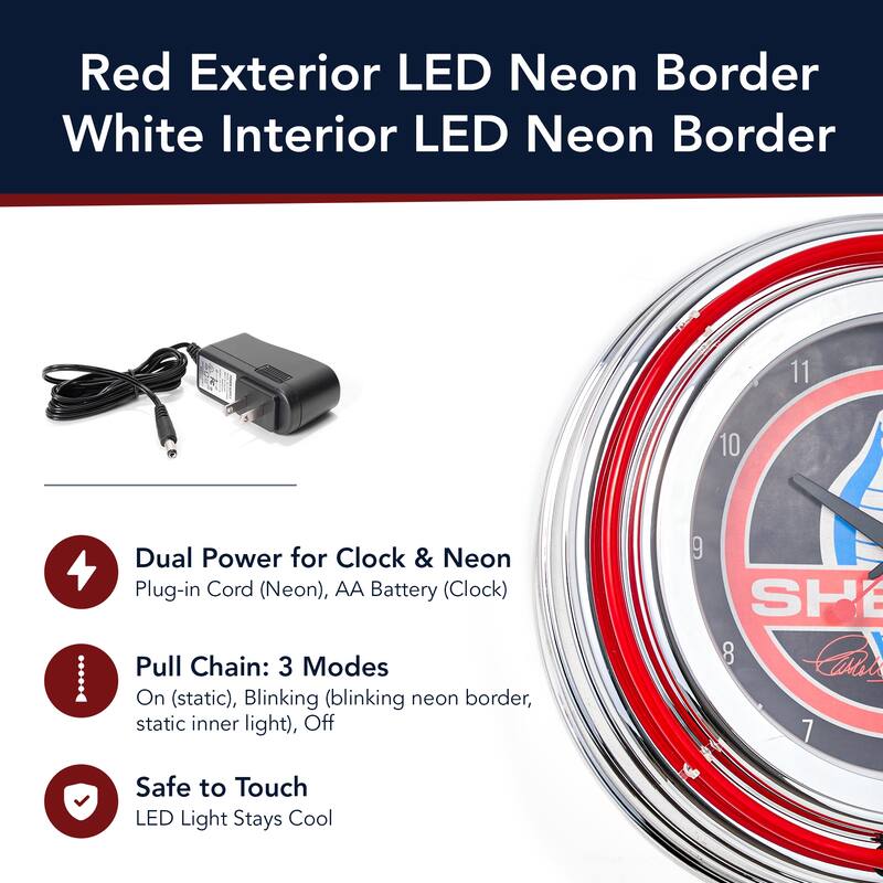 Shelby Retro Round Neon Wall Analog Clock with Pull Chain - 14.5" - 14.5" H x 14.5" L x 3.25" D