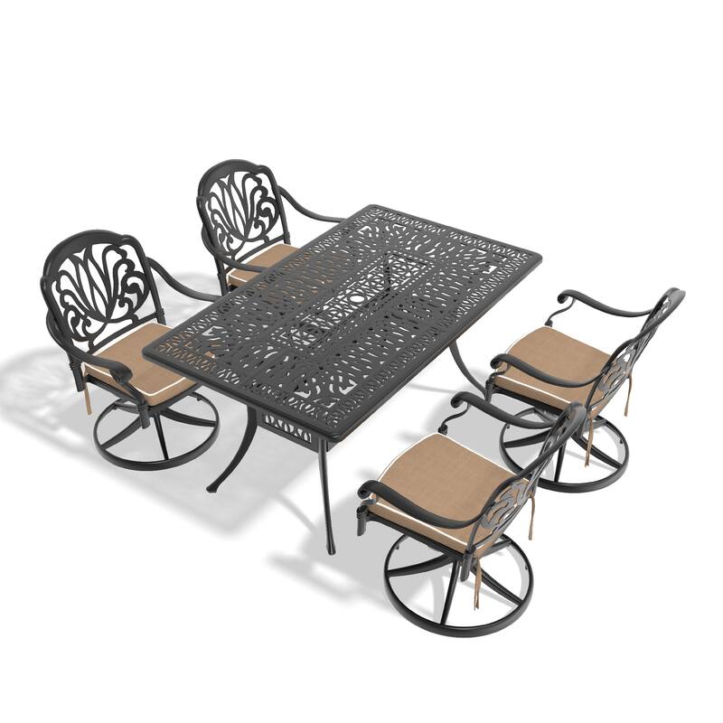 5-Piece Outdoor Patio Dining Set, All Weather Outdoor Furniture Set with 1 Dining Table, 4 Swivel Chairs with Cushions