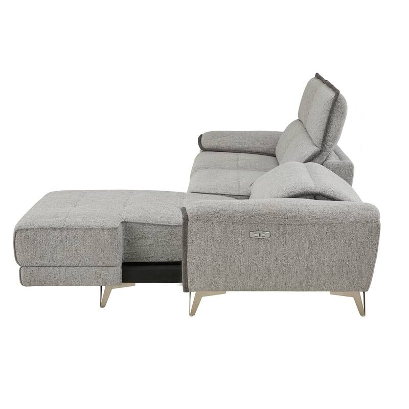 Matera Gray Yarn Dyed Fabric Power Recliner Sectional Sofa with Chaise and USB Charger by iNSPIRE Q Modern