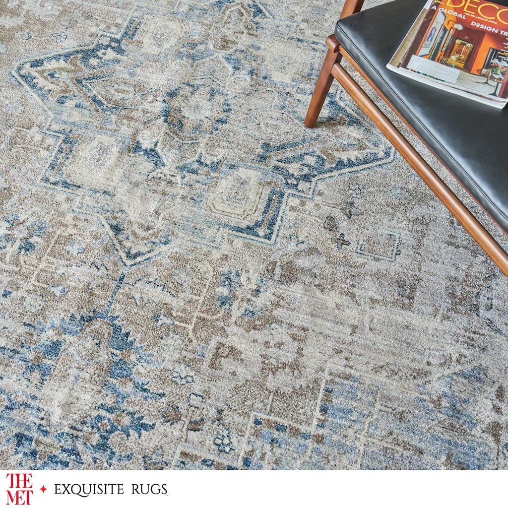 The Met X Exquisite Rugs Vintage Looms Rust/Navy Area Rug.