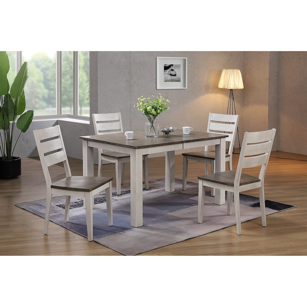 White & Grey Rectangle Extendable Ladderback 5-Piece Dining Set