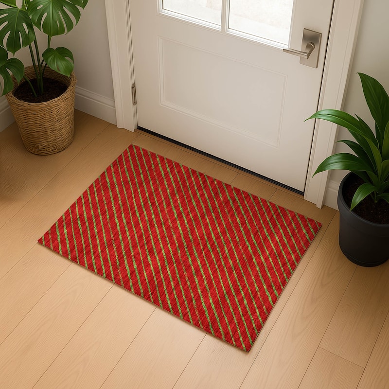 Premium Washable Super Soft Angle Stripe Mayfield Rug - Merlot - 1'8" x 2'6"