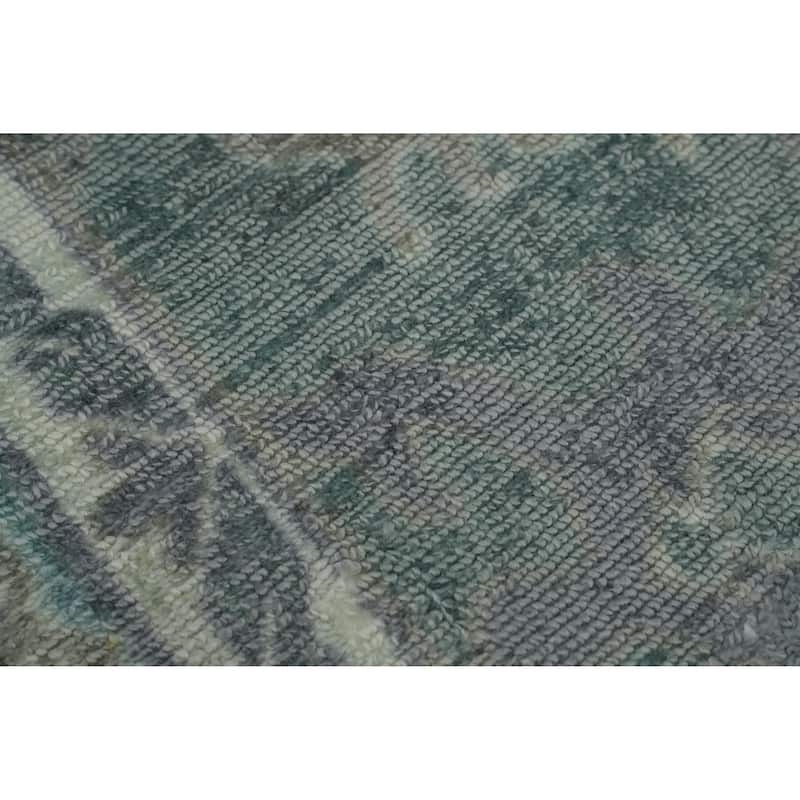 Hand-knotted Transitional Silk Carpet Blue Oushak Rug Floral Oriental Area Rug - 8' 0'' X 5' 0''
