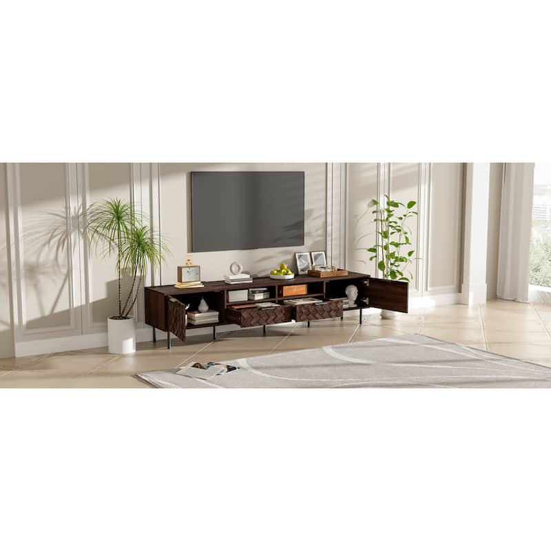 Roomfitters 78 Inch Modern TV Stand for TVs up to 85 Inch, Media Console with Soft-Closing Hinges & Sturdy Iron Legs, Walnut